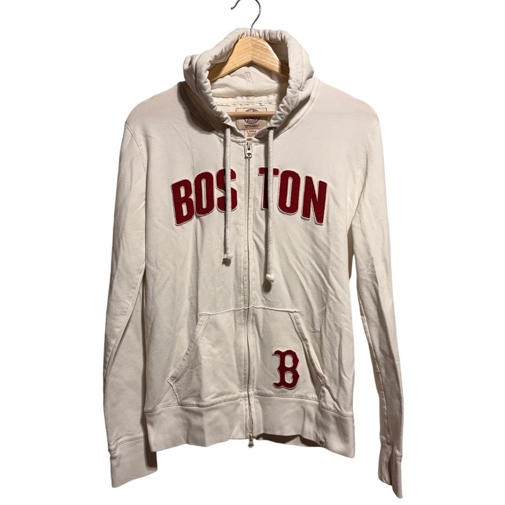 Boston Red Sox Womens Full Zip Hoodie Size L '47 Brand White Embroidered Gameday